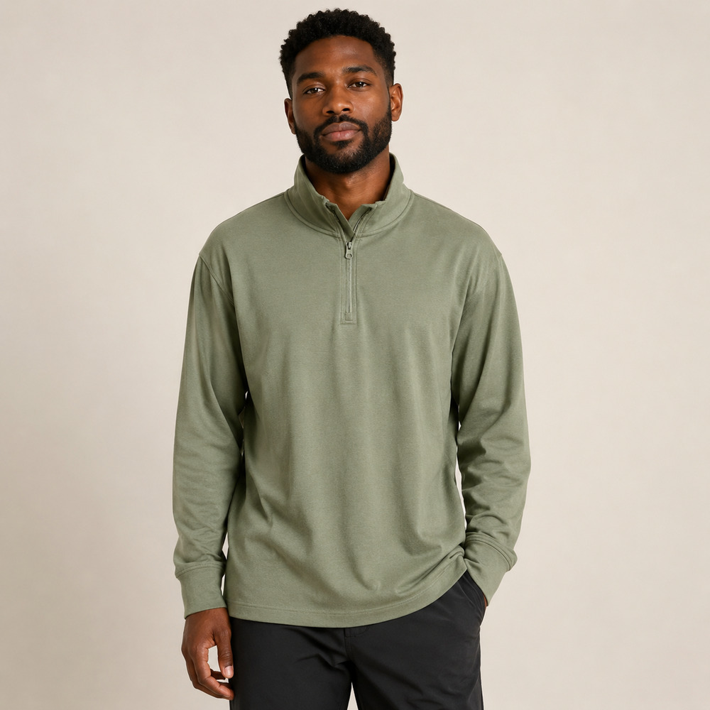 Orvis Pullover Men's XL Olive Green Quarter Zip Modal Blend Mock Neck Long Slv